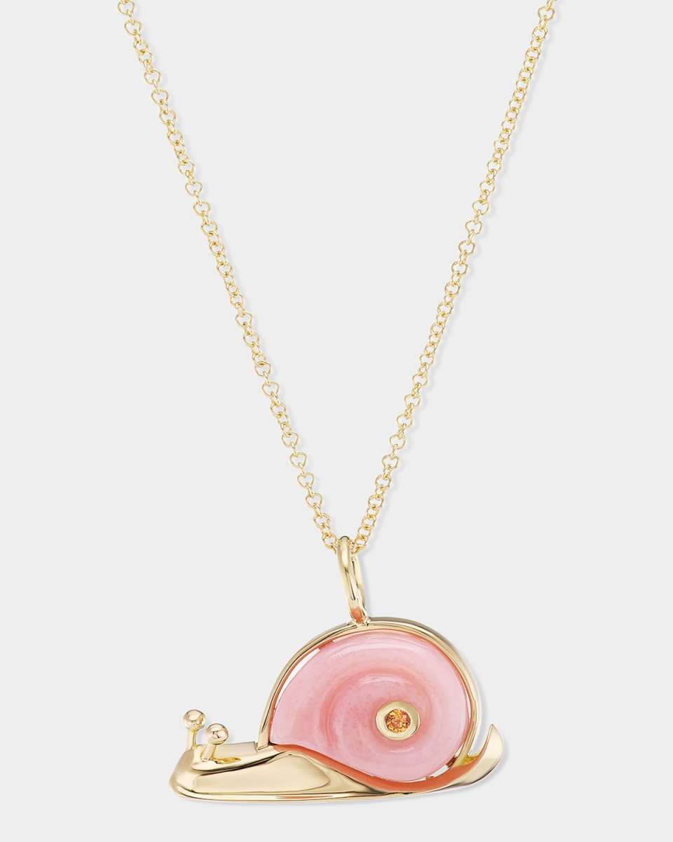 18k Yellow Gold Opal Snail Pendant Necklace
